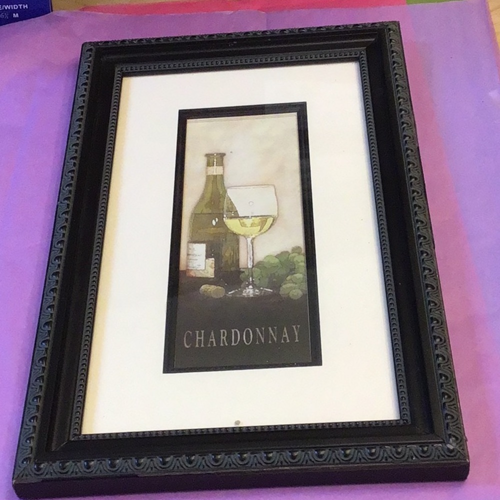 Artwork framed Chardonnay by Sally Ray Cairns as shown, etc